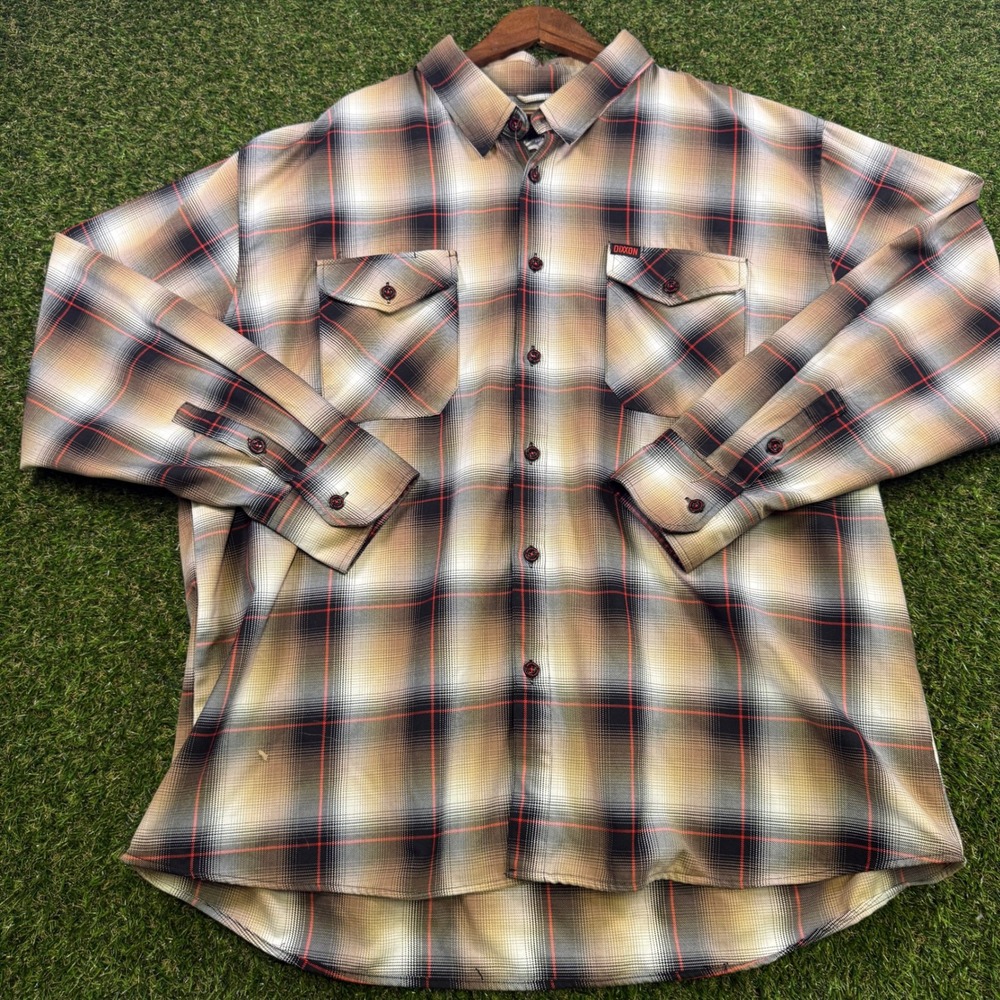 Dixxon Flannel Co Overlander D-Tech Plaid Button Up Shirt Mens 4X Tan Black